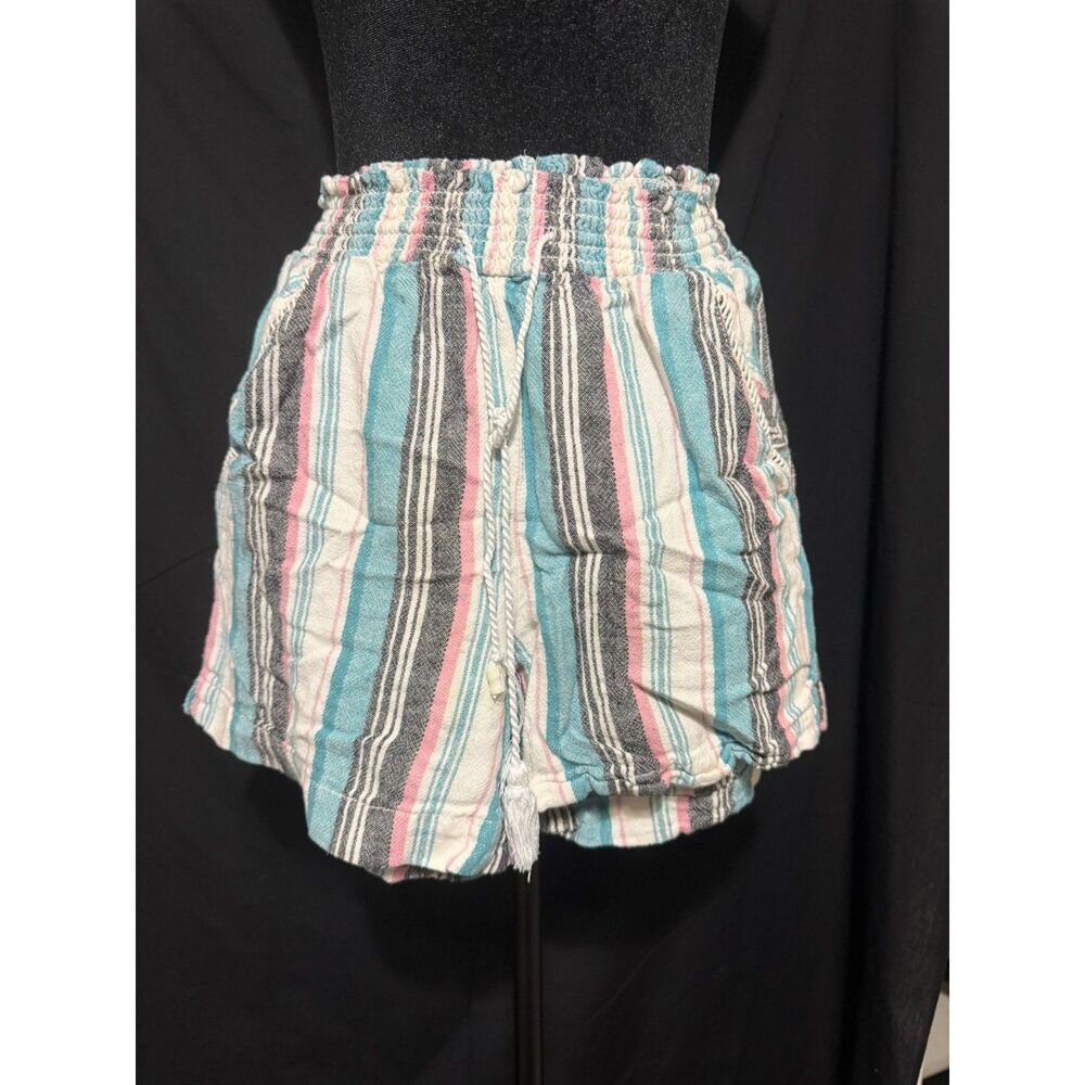 #288 - Briggs New York Women's Shorts Size S Pink Blue White Striped Drawstring